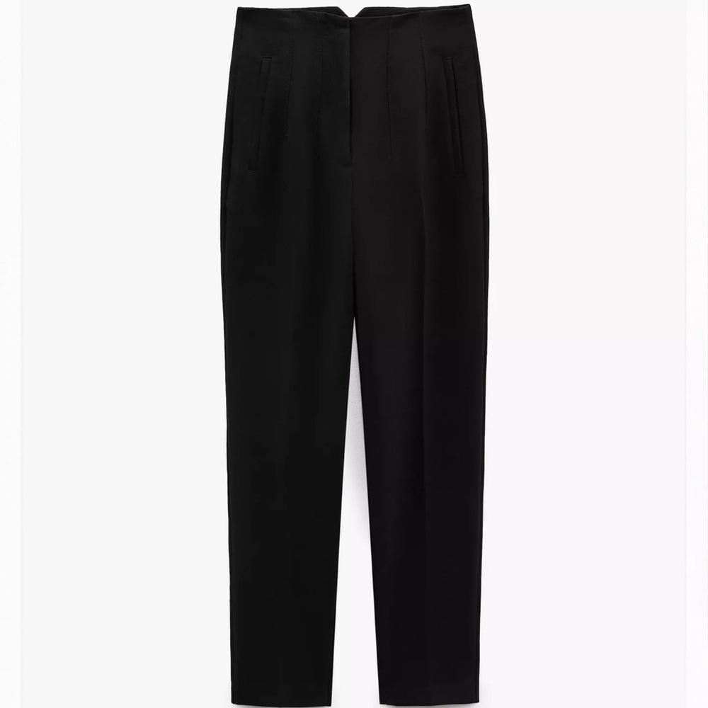 Zara high waist black straight leg ankle trousers